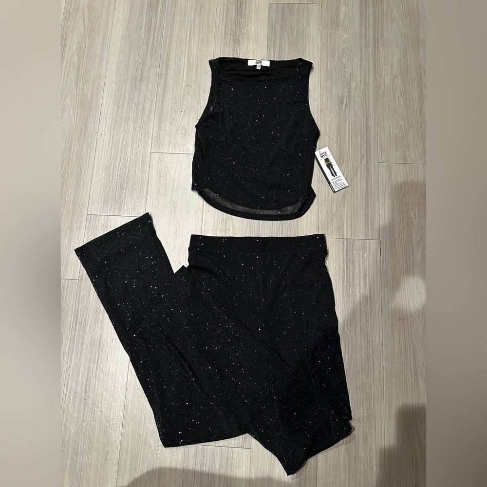 black sparkly set straight pants and top
